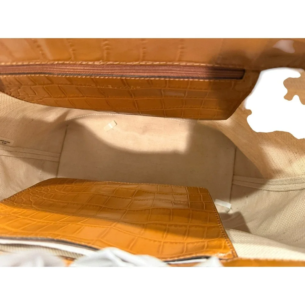 Michael Kors Fulton Canvas Large Tote Ecru Luggage Croc Embossed Bag 30S3GFCT3C